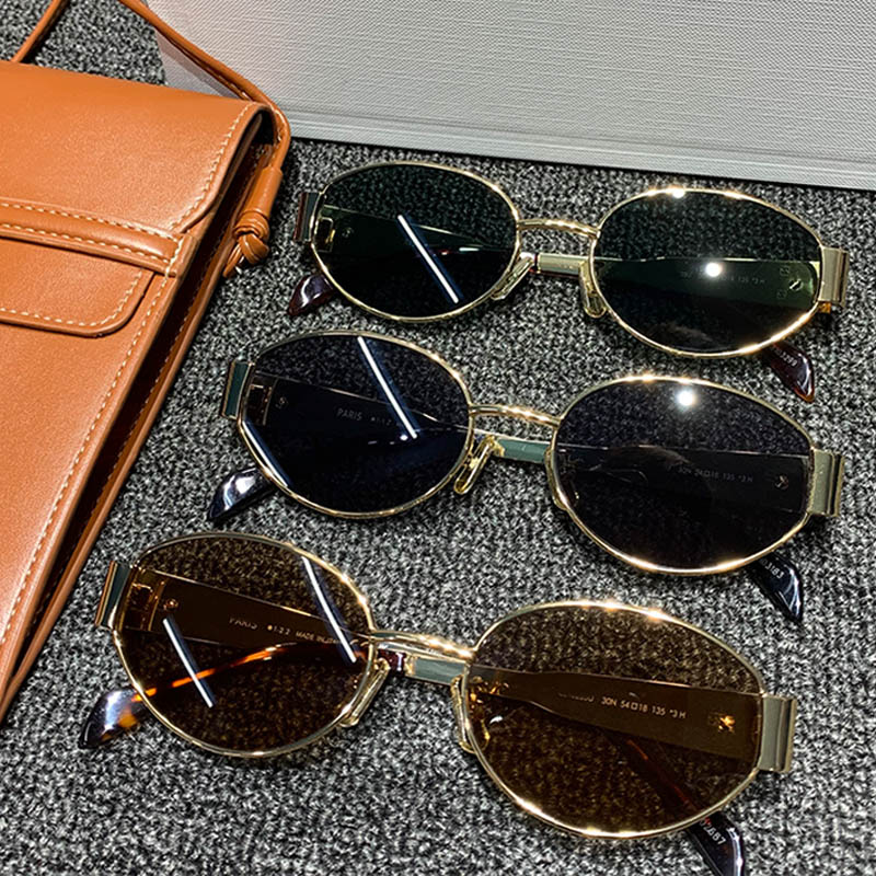 

Triomphe Metal Sunglasses CL40235U Oval Womens Designer Sunglasses Vintage Metal Thin Frame Hardware Mirror Leg Prescription Fashion Party Glasses Original box