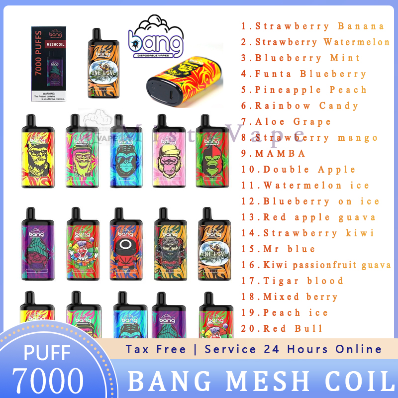 

Original Bang Mesh Coil 7000 Puffs Disposable Vape Bang Vapes Vape Puffs 7000 0% 2% 3% 5% Pod E Cigarette Devices Rechargeable Battery 850mAh 15ml