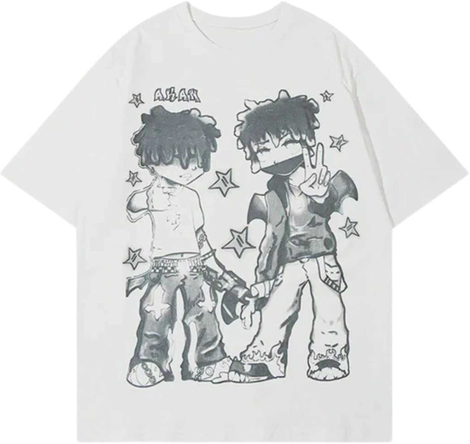 

{stussys}Aelfric Graphic Eden T-shirt Y2k Cartoon Printed Women's Extra Large T-shirt Vintage T-shirt Men's Unisex Aesthetic Street ShirtQY 2R, 28 pink