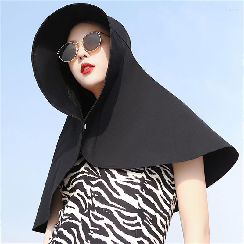 

Wide Brim Hats Summer Sunscreen Hat Women's Anti-Ultraviolet Sunshade Sun Cycling Neck Guard Shawl Face-Covering Fisherman, Black