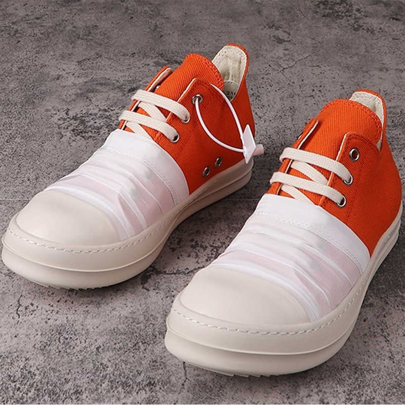 

Rick Popular Shoes Canvas Orange Men's Casual Shoes Patchwork Satin Design Women's Sneakers Lace-up Owens Male Sneaker 5SIK
