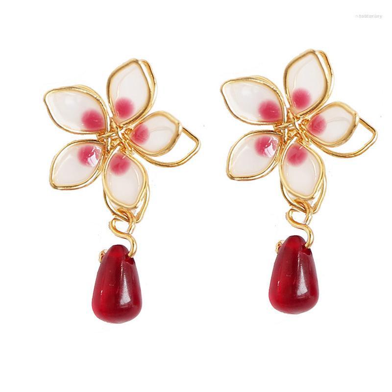 

Dangle Earrings Cherry Blossom Enamel Flower Drop For Women Trend Jewelry Pink Red Purple Resin 925 Silver Needle