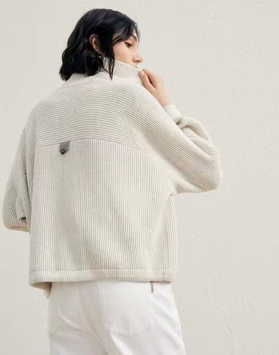 

Womens Fur Coat Brunello Cucinelli Spring and Summer Knitted Long-sleeved Wool Cardigan White Coat