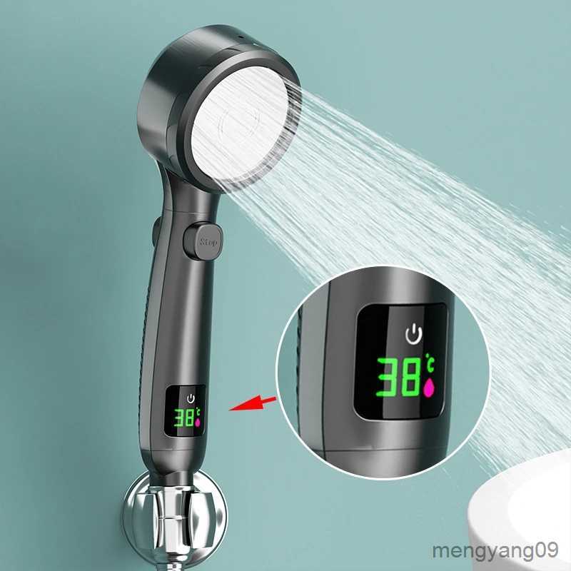 Bathroom Shower Heads Temperature Display Shower Head High Pressure Handheld Bathroom Water Saving Showerhead Pressurized Adjustable LED Digital-image-879674856