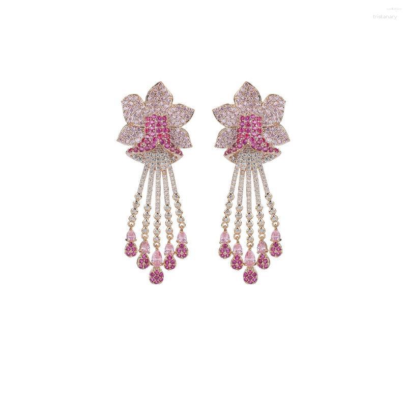 

Dangle Earrings Cubic Zircon CZ Flowers For Wedding Crystals Leaf Earring Bride Women Girl Birthday Party Jewelry CE11031