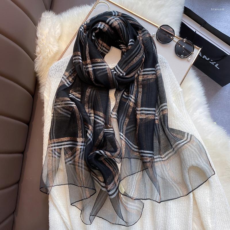 

Scarves 2023 Luxury Silk Wool Scarf Women Plaid Long Foulard Female Glitter Shawl Wrap For Ladies Hijab Spring Winter Thin Warm
