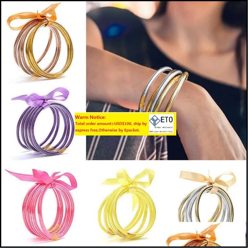 

Bangle Bracelets Jewelry All Weather Glitter Filled Stardust Sile Circle Women Bowknot Jelly Bangles Bracelet Femme 5 PcsSet Drop Delivery