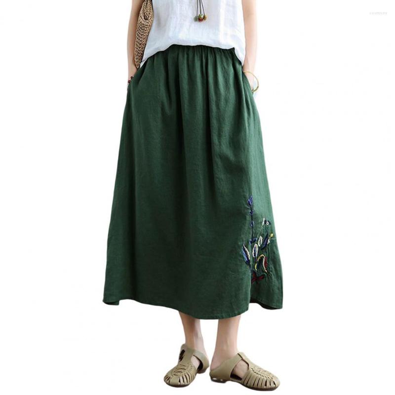 

Skirts Long Skirt Breathable Women Ethnic Style Summer Linen Cotton Daily Wear, Black