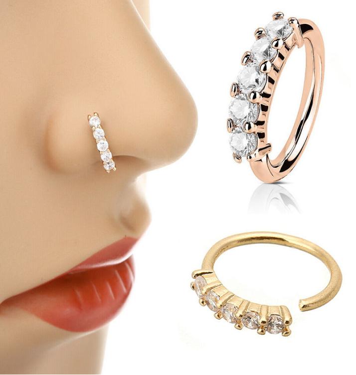 

Nose Ring stud Piercing Jewelry body arts fake septum rings nosecuffs Expander Seamless Segment Earrings Hoops pin Gold Color Cz T6179809