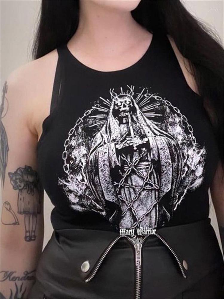 

Women' Tanks 2023 Gothic Graphic Skull Print Tank Tops Women Casual Retro Aesthetic Grunge Emo Vest Sleeveless Round Neck Crop Top, Black