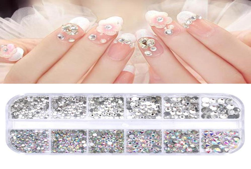 

New Multisize Nail Rhinestones 3D Crystal AB Clear Nail Stones Gems Pearl DIY Art Decorations Silver Rivet Rhinestone4577544