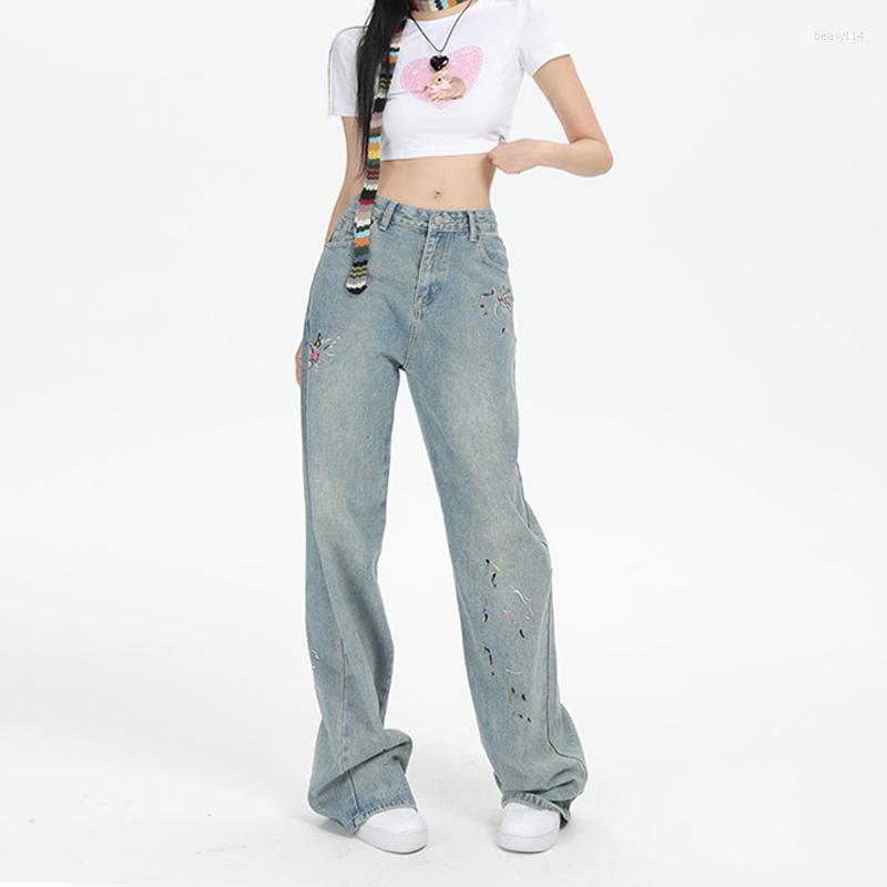 

Women's Jeans Vintage Washed Blue Female Baggy Straight Loose Denim Pants Women Chic Streetwear High Waist Trousers Woman