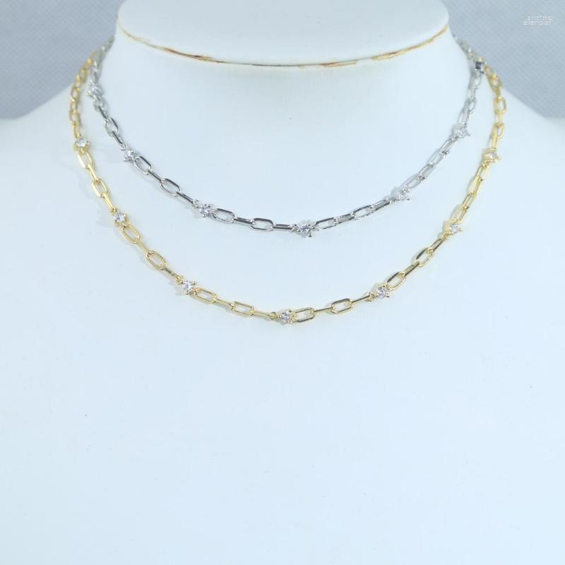 

Chains Gold Silver Color Simple Paper Clip Chain Necklace Cz Pendant For Women Exquisite Geometric Bracelets Jewelry Gifts
