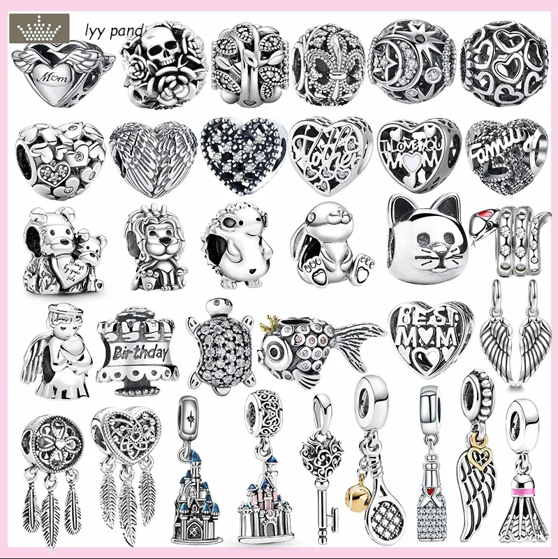 

For pandora charms jewelry 925 charm beads accessories Feather Root Wings Bead Turtle Fish Lion charm set