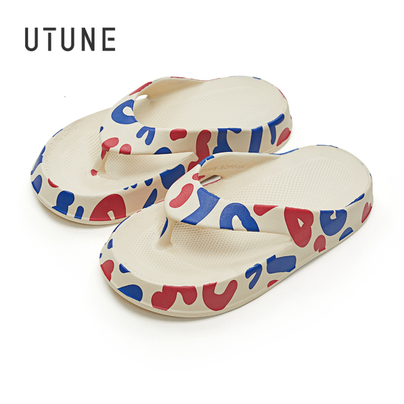 

Slippers UTUNE Print EVA Thick Bottom Flip flops for Women Men Summer Non slip Home Slides Bathroom Sandal Outdoor Shoes 230628, White