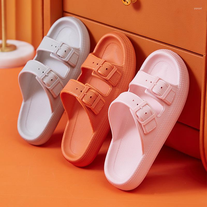 

Slippers 4cmThick Platform Cloud Women Fashion Buckle Soft Sole Pillow Slides Sandals Woman Summer Beach Non-Slip Flip Flops, 5017grey