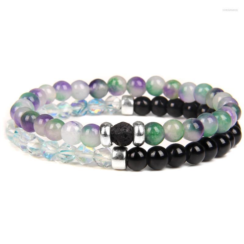 

Strand 2pcs/Set Double-layer Bracelet 6MM Stone Multicolor White Mineral Bead For Women Men Healing Beads Yoga Bangle