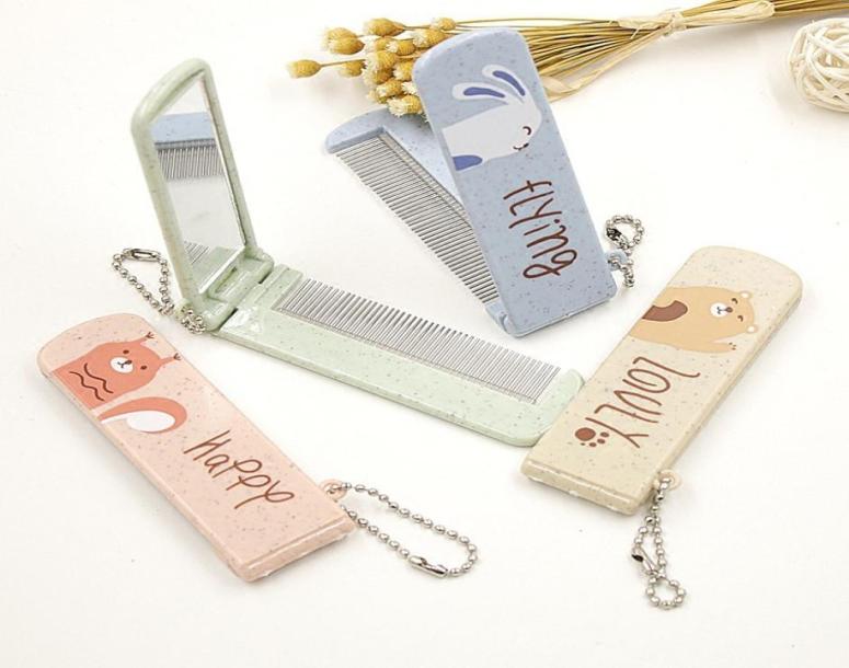 

1PC Cute Cartoon Folding Comb With Mirror Hair Brushes For Baby Girls Travel Accessories Portable Folding Mini Combs 2203287272150
