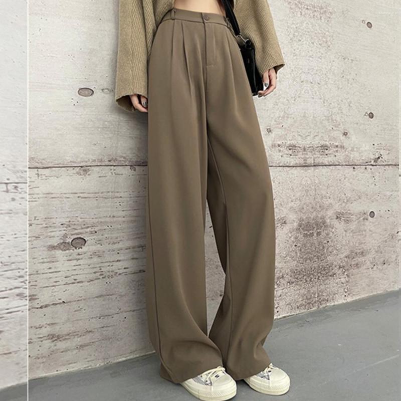 

Women' Pants Elegant Office Lady 2023 Summer High Waist Straight Slim Women Wide Leg Trouser Black Casual Korean Button Suit Pant, Khaki pants