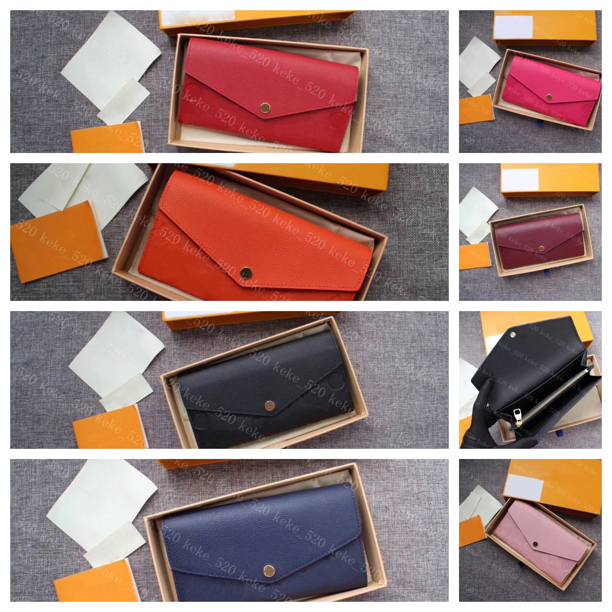 

2023 Luxury designer long wallet women purse men sarah embressed flower letter envelope wallet long card holder sarah ladies money clutch bags with box M61182, # 2