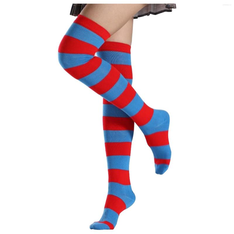 

Women Socks Rainbow Long Thigh High Stockings Over The Knee Warm Winter Female Knitted, Black