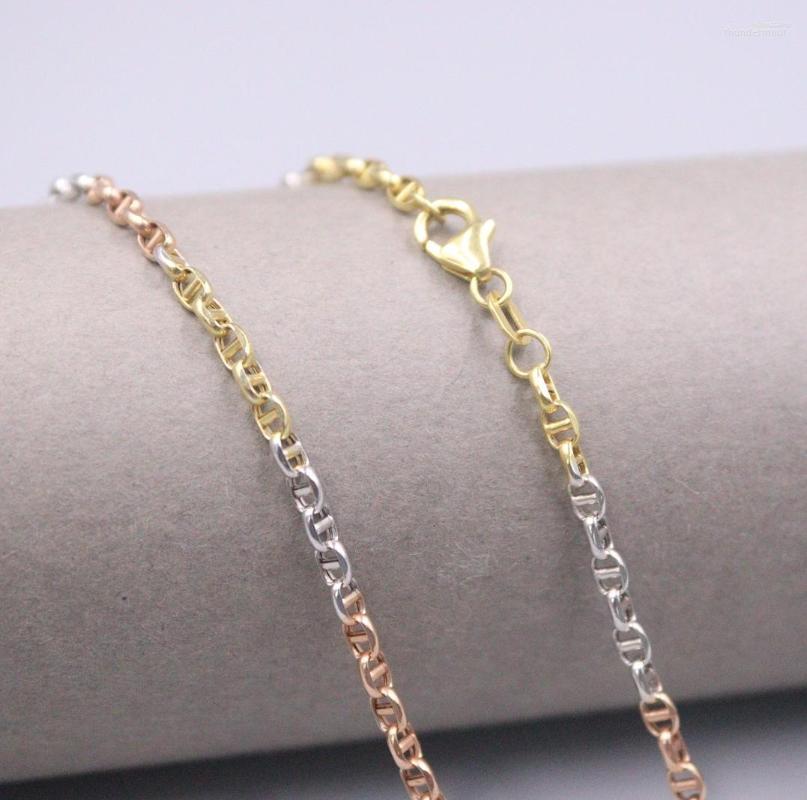 

Chains Au750 Real 18K Multi-tone Gold Chain Neckalce For Women Female 2.8mm Color Anchor Link Choker Necklace 17inch Length