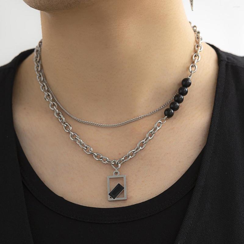 

Pendant Necklaces PuRui Hip Hop Silver Color Stainless Steel Geometric Necklace For Men Jewelry Glasss Beads Charm Neck Chain Party Gifts
