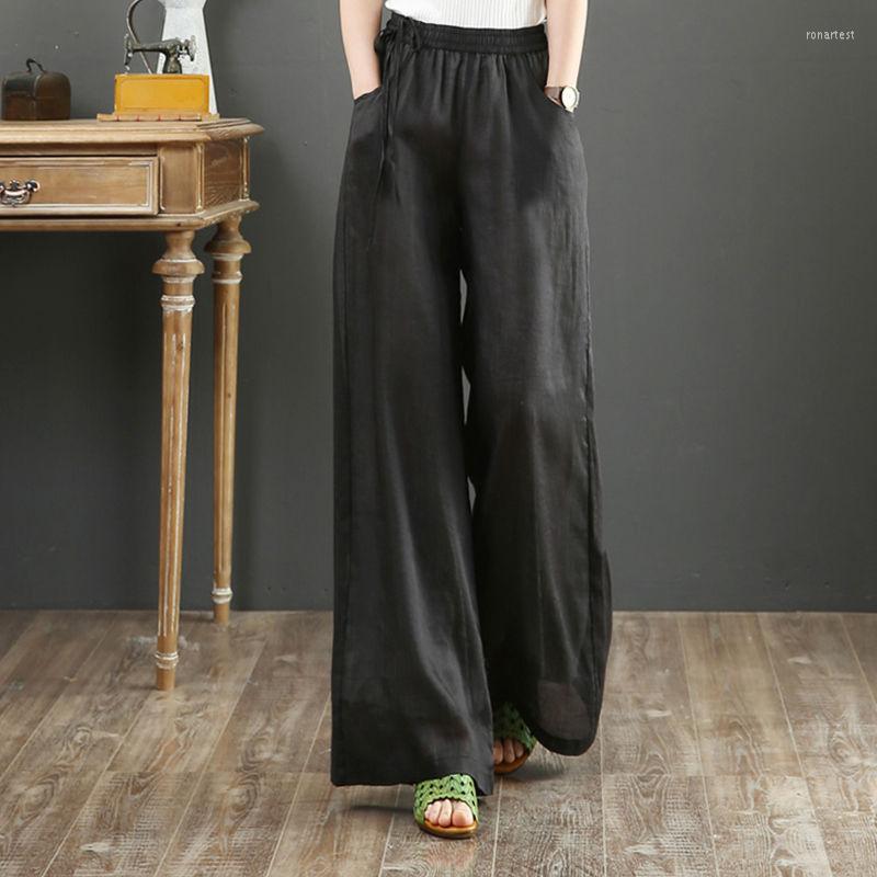 

Women's Pants Fashion Cotton And Linen Wide Leg For Women 2023 Summer High Waist Elastic Lace-up Casual Ankle-length Trousers, Blue 02