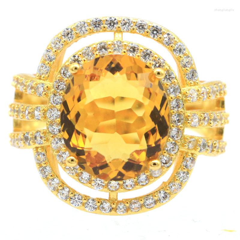 

Cluster Rings 23x22mm Anniversary Created Citrine White CZ Women Daily Wear 14k Gold Silver Wholesale Drop