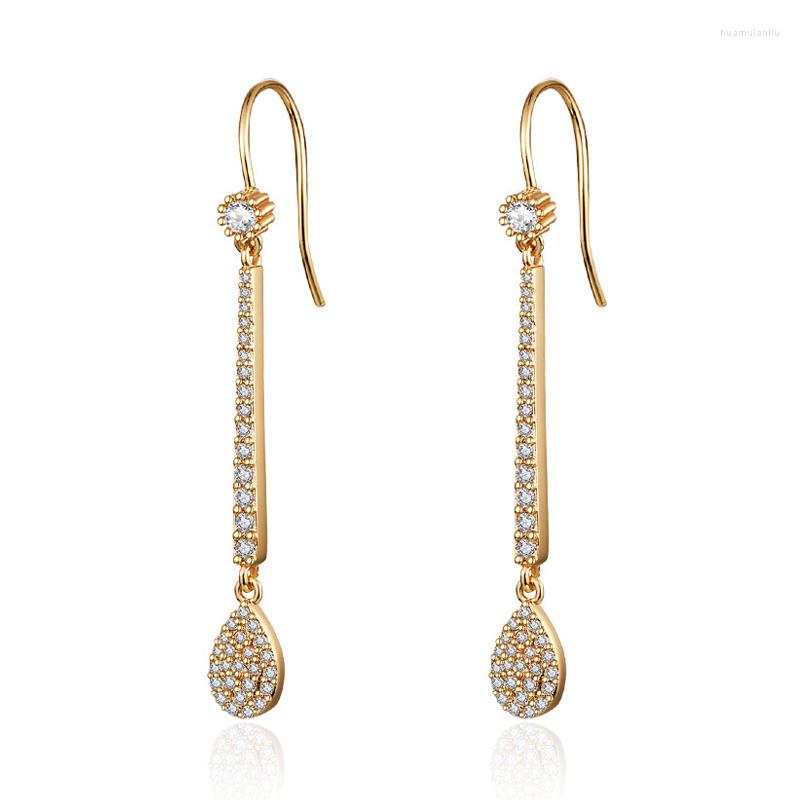 

Dangle Earrings Fashion Water Drop Long Paved Cubic Zirconia Gold Silver Color Hook For Women Party Jewelry Gifts