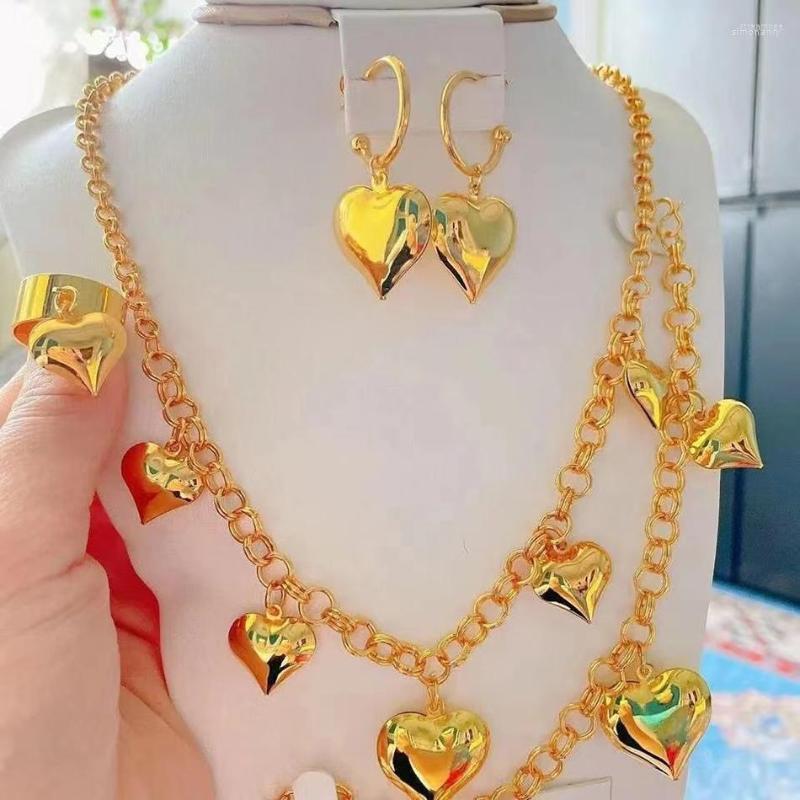 

Necklace Earrings Set Luxury Ethnic Style Gold Color Love Shape Earring Ring Bracelet Wedding Jewelry Bride Gift, Picture shown