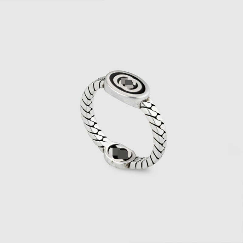 

Personalized Sterling Silver Double Black Dropped Enamel Ring Family Men's and Women's Ins Style