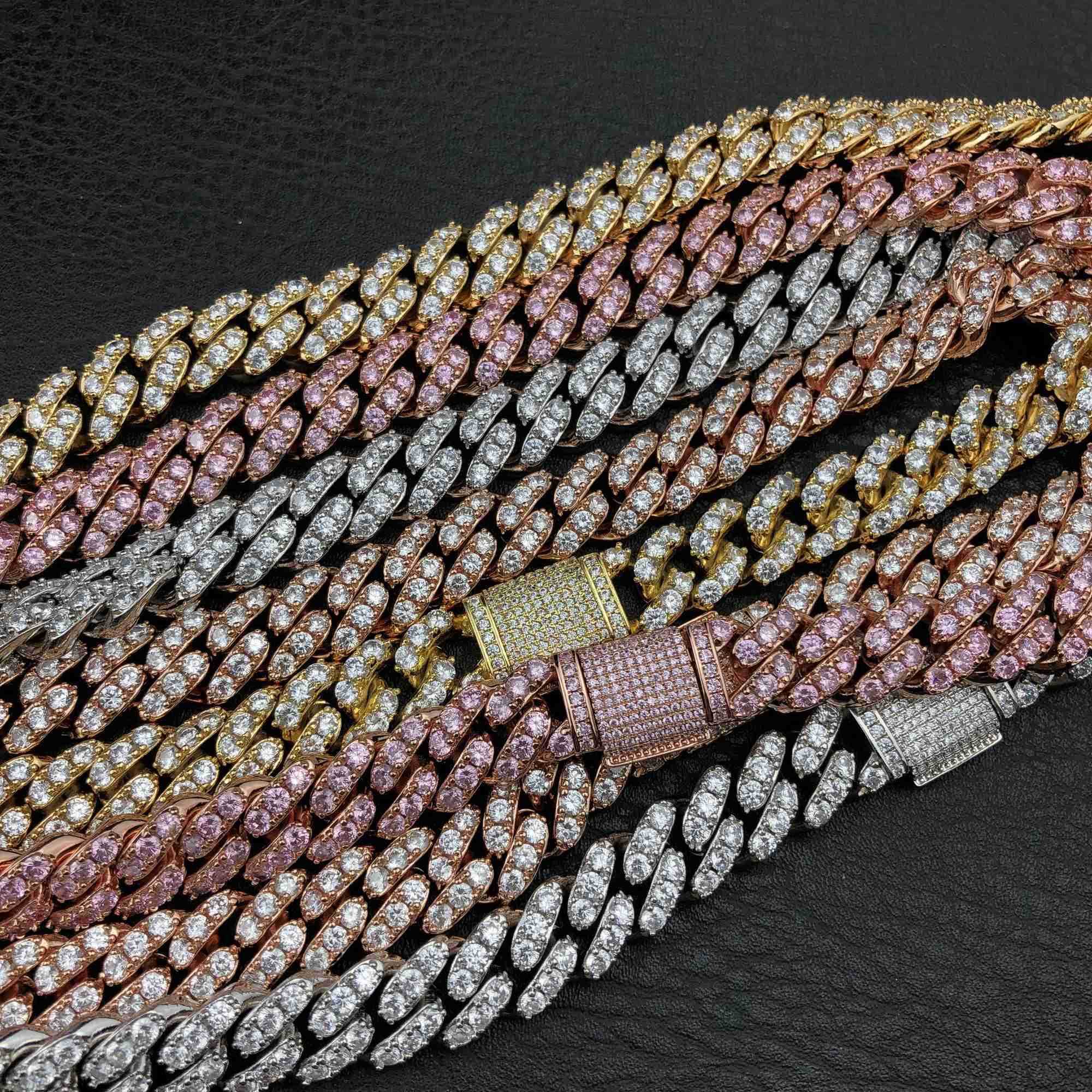 

12mm 925 Sterling Silver Iced Out Vvs Moissanite Diamond Cuban Link Chain
