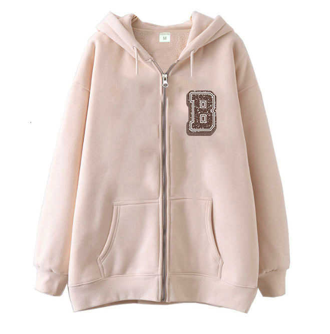 

2023 Sweater Zipper Letter Print Coat Street Fashion Cardigan Hoodie Oversize Casual Standard Party, White
