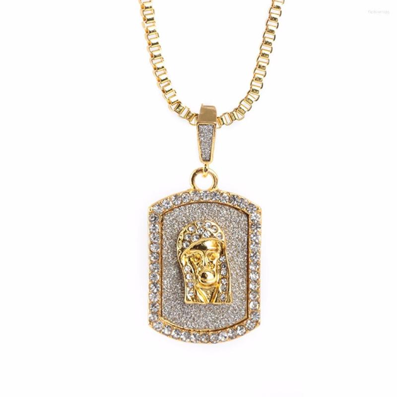 

Pendant Necklaces Punk Men Crystal Necklace Hip Hop Jesus Dog Tag Gold Color Long Link Chain Women Jewelry Gift
