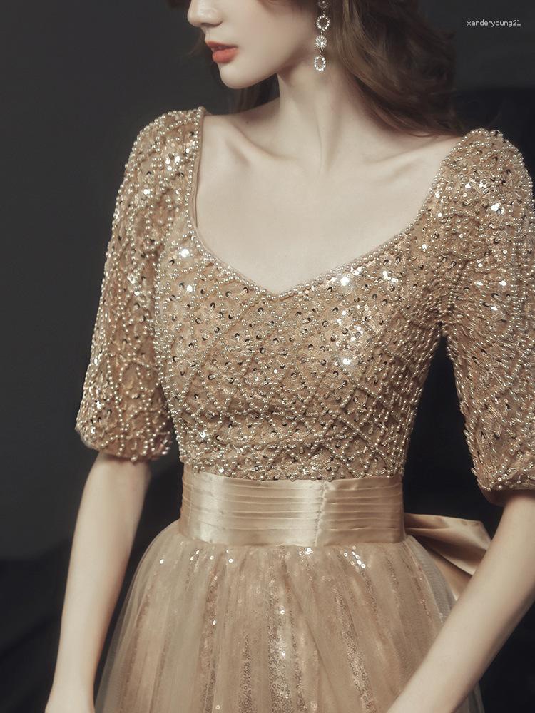 

Ethnic Clothing Women Sequins Beading Prom Dress Elegant Square Neck Long A-line Tulle Evening Vestido De Fiesta