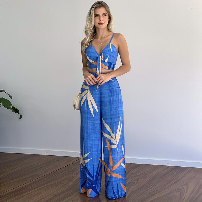 

Women' Two Piece Pants Casual Summer Outfits For Women 2023 Sexy Wrap Chest Lace Up Vest Set Beach Style Print High Waist Wide Leg Pant, Black