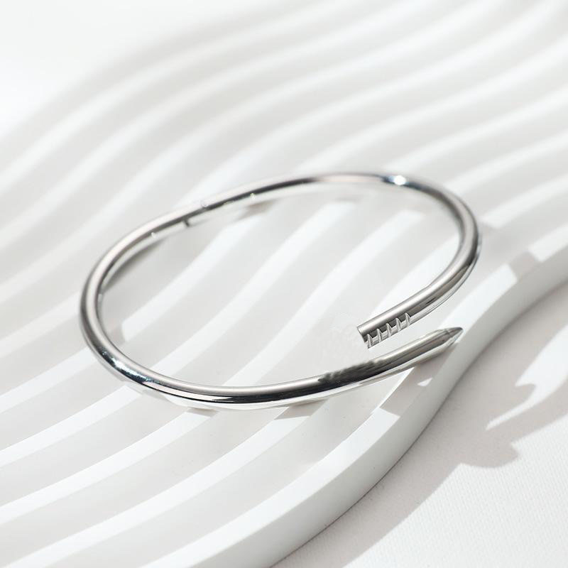 

Bangle Gold Bracelets Silver Nail Cuff Titanium Steel Bracelet Inlay Diamond Screw Bracelets Women Men Love Jewelry Gift 17 19 Size With dust bag