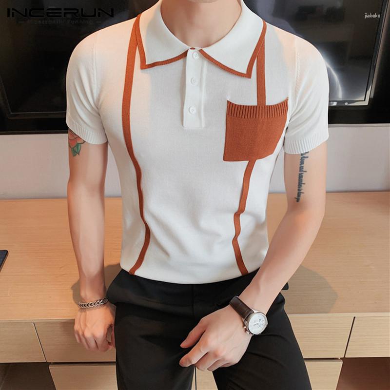 

Men' Casual Shirts INCERUN Men Shirt Patchwork Lapel Short Sleeve Streetwear 2023 Male Summer Korean Style Fitness Clothing -5XL, Black