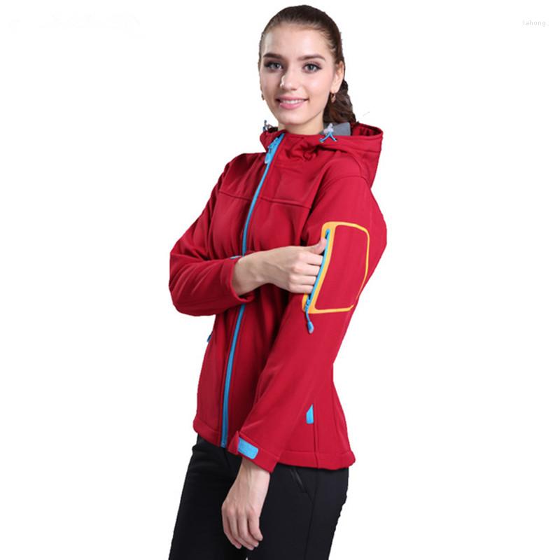 

Hunting Jackets Women's Single Layer Softshell Jacket Hooded Cardigan Fleece Overcoat Autumn Winter Famale Outdoor Sports Coat, Rose red
