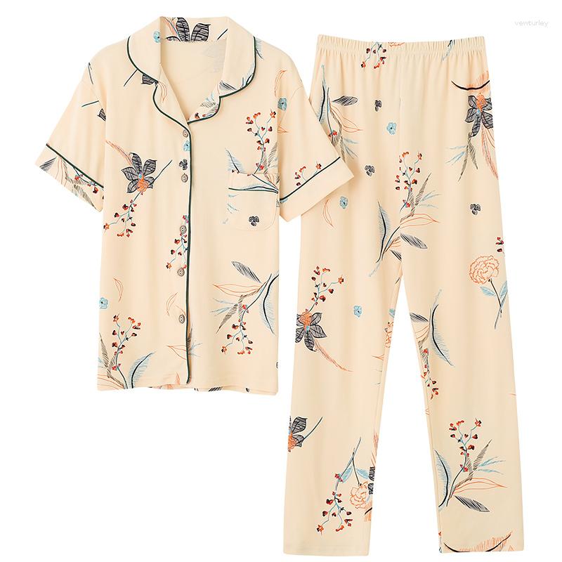

Women's Sleepwear Women Clothes For Summer Pajamas Sets V-Neck Floral Print Pijamas Mujer Short Sleeve Full Pure Cotton Pyjamas Female, Tm9126