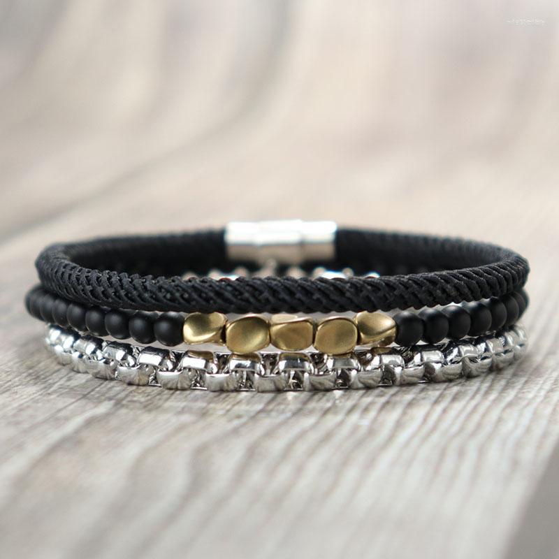 

Charm Bracelets Hiphop 3pcs Men Bracelet Set Stainless Steel Cuban Chain Braclet 4mm Onyx Stone Braslet Gift For Boyfriend Husband
