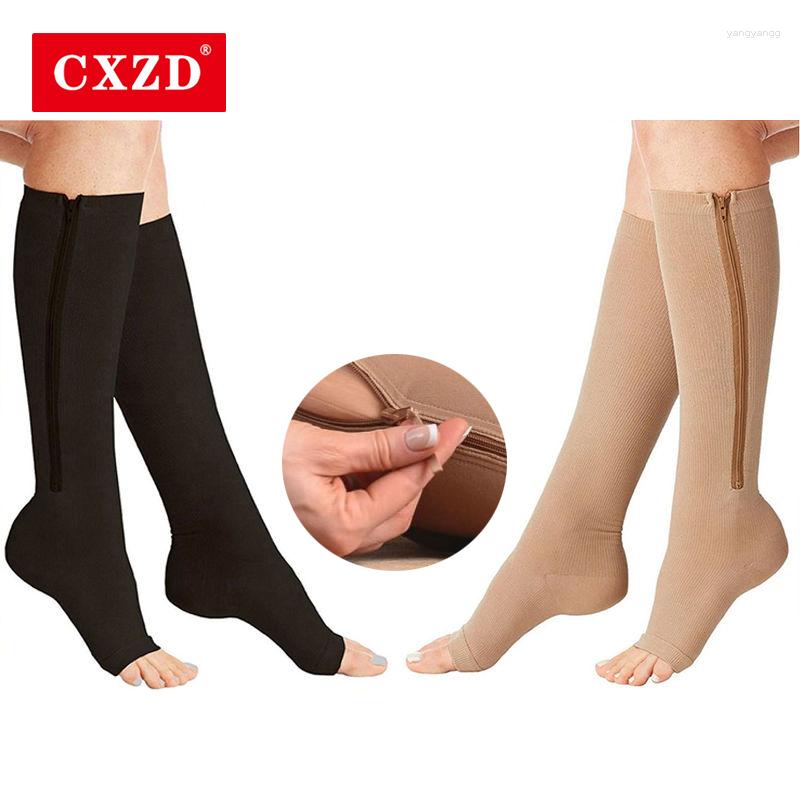 

Women Socks CXZD Copper Compression Sock Stockings Men Support Knee Zipper Female Open Toe Thin Anti-Fatigue Stretch, Black3 no zipper