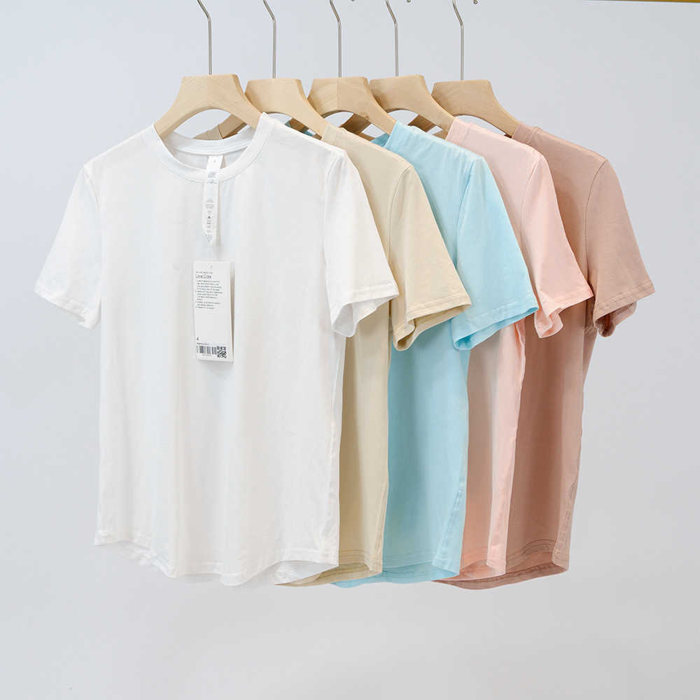 

Lulu Women T Shirt Yoga Love T-shirt Summer Tee Top Women Round Short Sleeve Shirts Elastic Breathable Sports Fitness Sport Lady, Beige