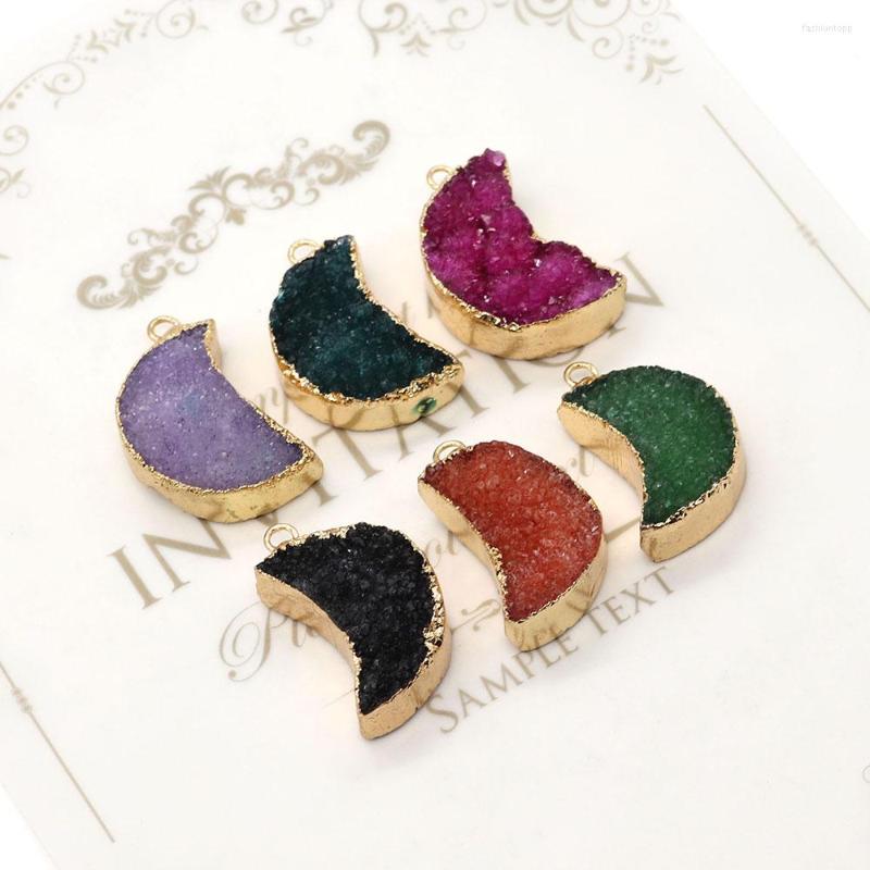 

Pendant Necklaces Natural Stone Moon Shape Drusy Crystal Pendants 15x27mm Jewelry Handmade DIY Making Necklace Earring Charms Accessories 8