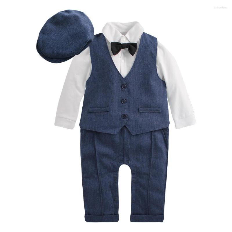 

Clothing Sets 0-24M Born Romper Outfits Formal Suit Clothes Autumn Christmas Baby Boys Shirt Vast Hat For Infant Jumpsuit, Gray