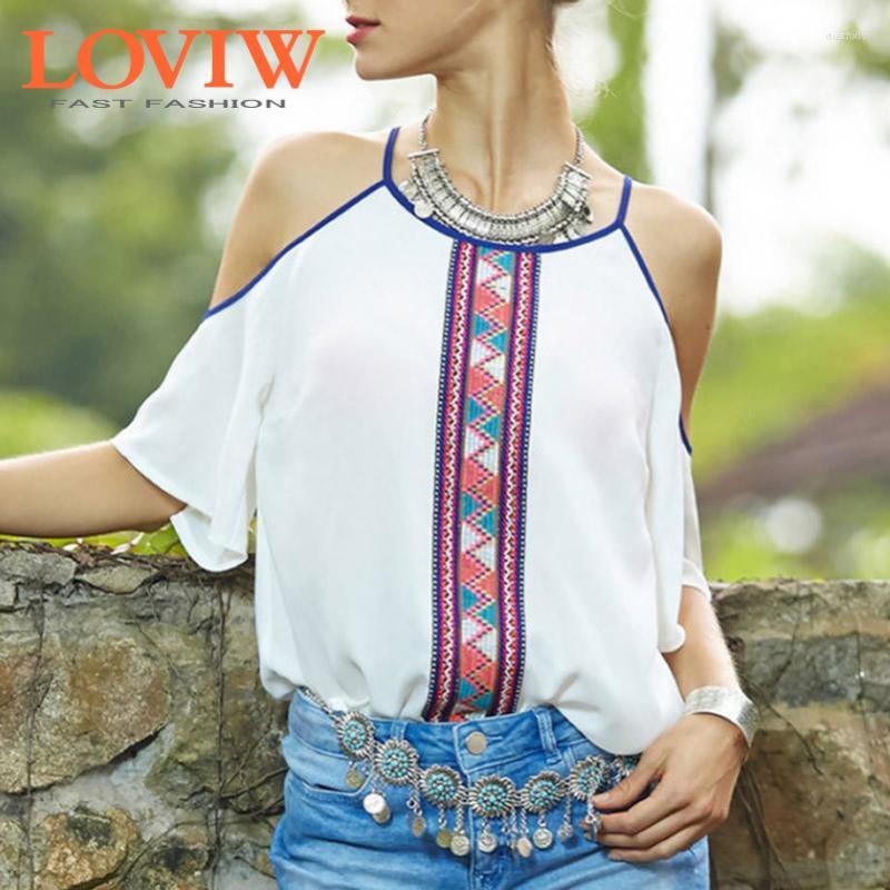 

Women's Tanks Women Tops Casual Printing Cool Chiffon Blouse Chic Elegant Lady Sleeve Strapless Strap Loose Shirts 2023 Summer Fashion, White