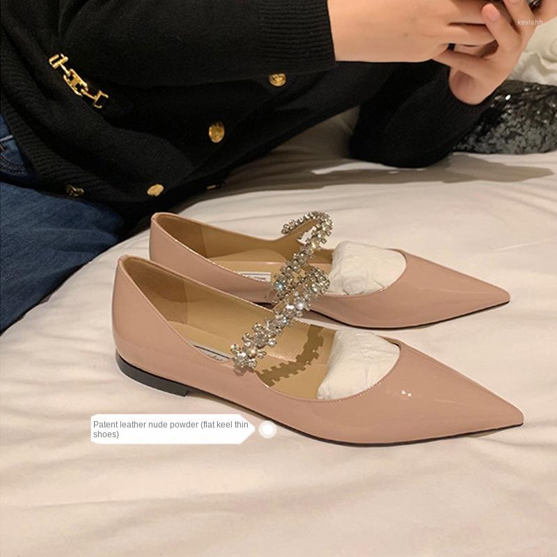 

Dress Shoes 2023 Spring And Summer Gentle Fairy Pneumatic Drill With Shallow Mouth Pointed Flat Sole Single Shoe Lady Heels Women's, Naked flat bottom