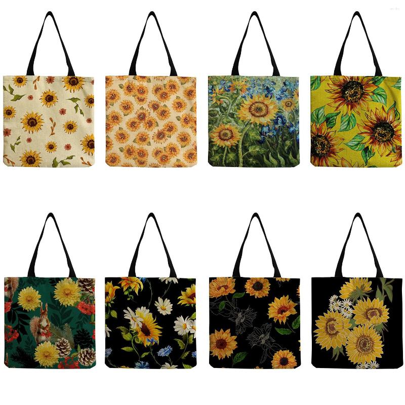 

Evening Bags Plant Floral Tote Bag Black Sunflower Print Handbags For Women Storage Large Capacity Foldable Shopping Travel Shoulder, Hm0210 sunflower bag