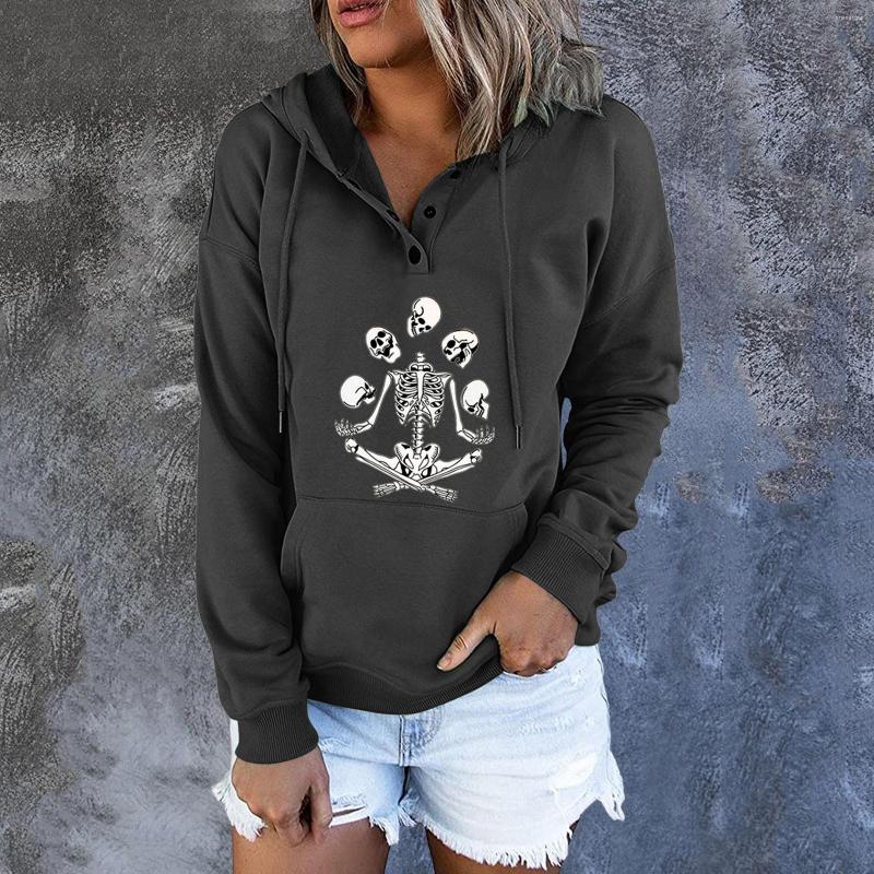 

Women's Hoodies Women Casual Halloween Pullover Sweatshirt Button Down Pullovers Drawstring Long Sleeve Pockets Hoodie Ropa Mujer, Gray